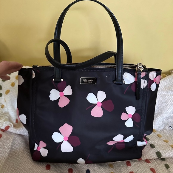 Handbags - Kate Spade Dawn Dusk Buds Medium Satchel Black and Pink